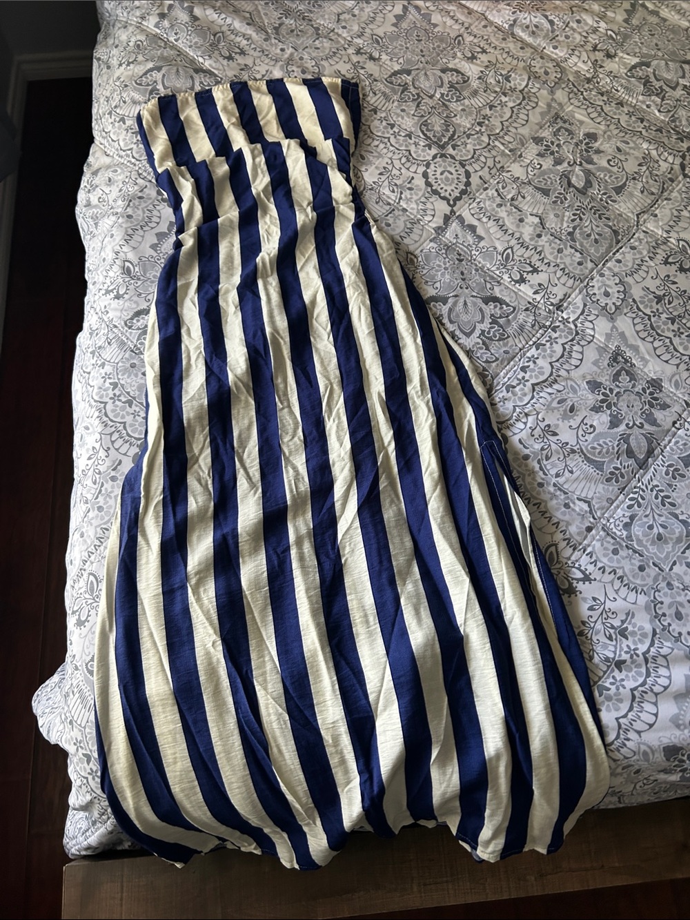 SHEIN Navy and White Strapless Maxi Dress